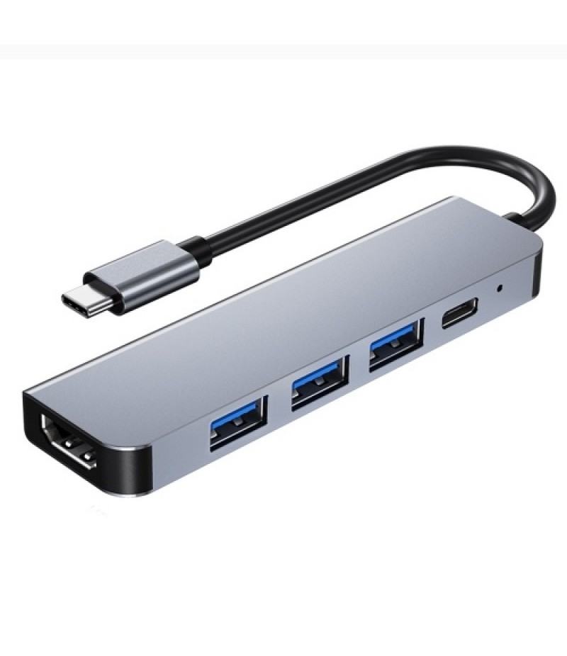 5-in-1 Type-C Hub Multifunctional Type-C Converter Aluminum Alloy Shell with 1*USB3.0 2*USB2.0 HD PD Ports Wide Compatibility