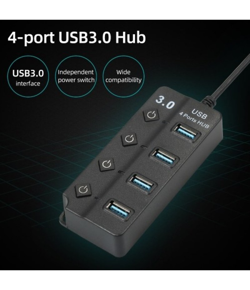 4-in-1 High-speed USB3.0 Hub Converter with 4 USB3.0 Expansion Ports Independent Power Switches Support Mouse Keyboard U Disk