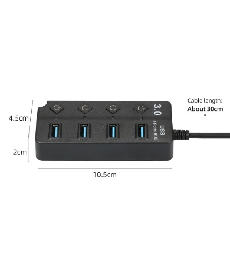 4-in-1 High-speed USB3.0 Hub Converter with 4 USB3.0 Expansion Ports Independent Power Switches Support Mouse Keyboard U Disk