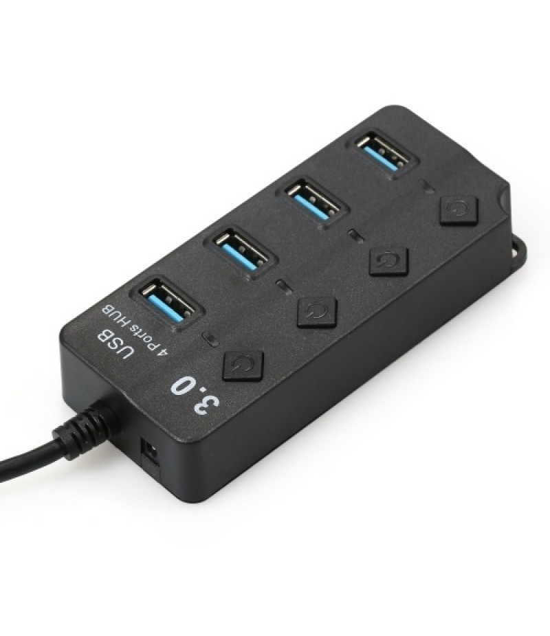 4-in-1 High-speed USB3.0 Hub Converter with 4 USB3.0 Expansion Ports Independent Power Switches Support Mouse Keyboard U Disk