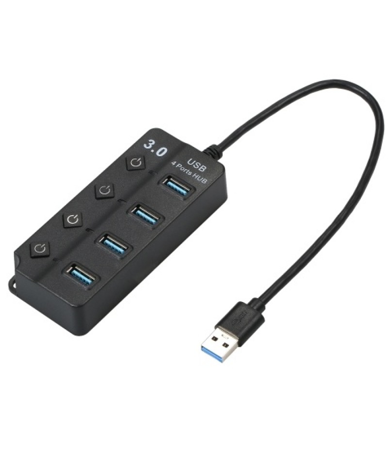 4-in-1 High-speed USB3.0 Hub Converter with 4 USB3.0 Expansion Ports Independent Power Switches Support Mouse Keyboard U Disk