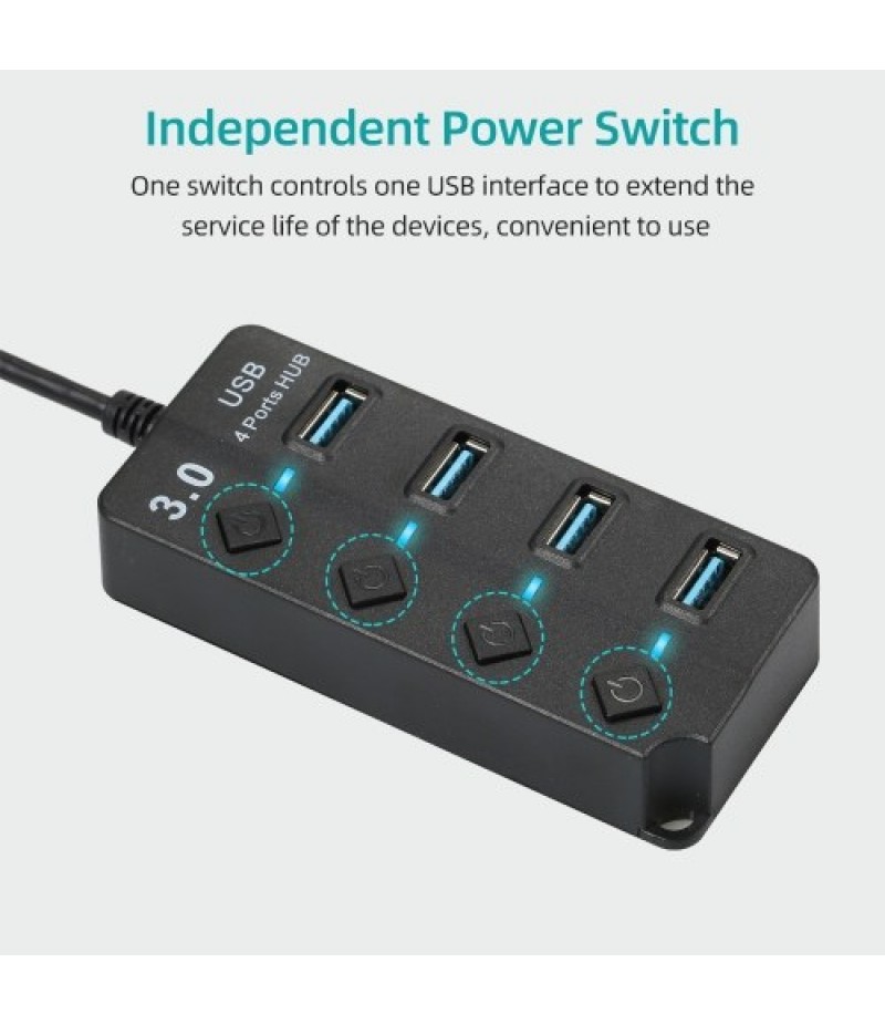 4-in-1 High-speed USB3.0 Hub Converter with 4 USB3.0 Expansion Ports Independent Power Switches Support Mouse Keyboard U Disk
