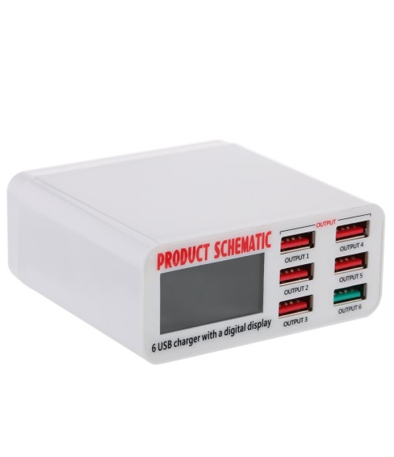 Quick Charge 3.0 6-Port 6A USB Desktop Charger Adapter Hub Multi Port USB Wall Charger Dock Station with LCD Display Intelligent