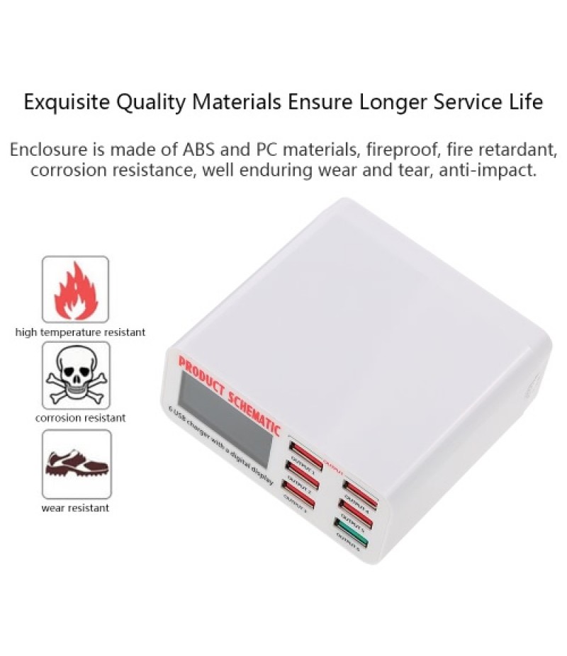 Quick Charge 3.0 6-Port 6A USB Desktop Charger Adapter Hub Multi Port USB Wall Charger Dock Station with LCD Display Intelligent