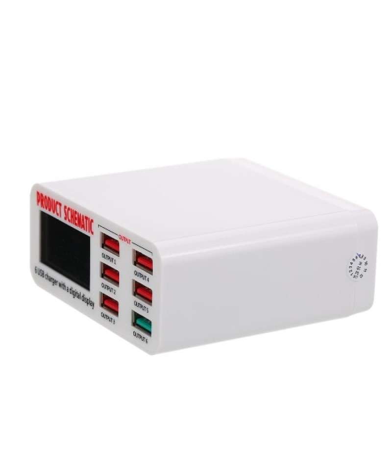 Quick Charge 3.0 6-Port 6A USB Desktop Charger Adapter Hub Multi Port USB Wall Charger Dock Station with LCD Display Intelligent