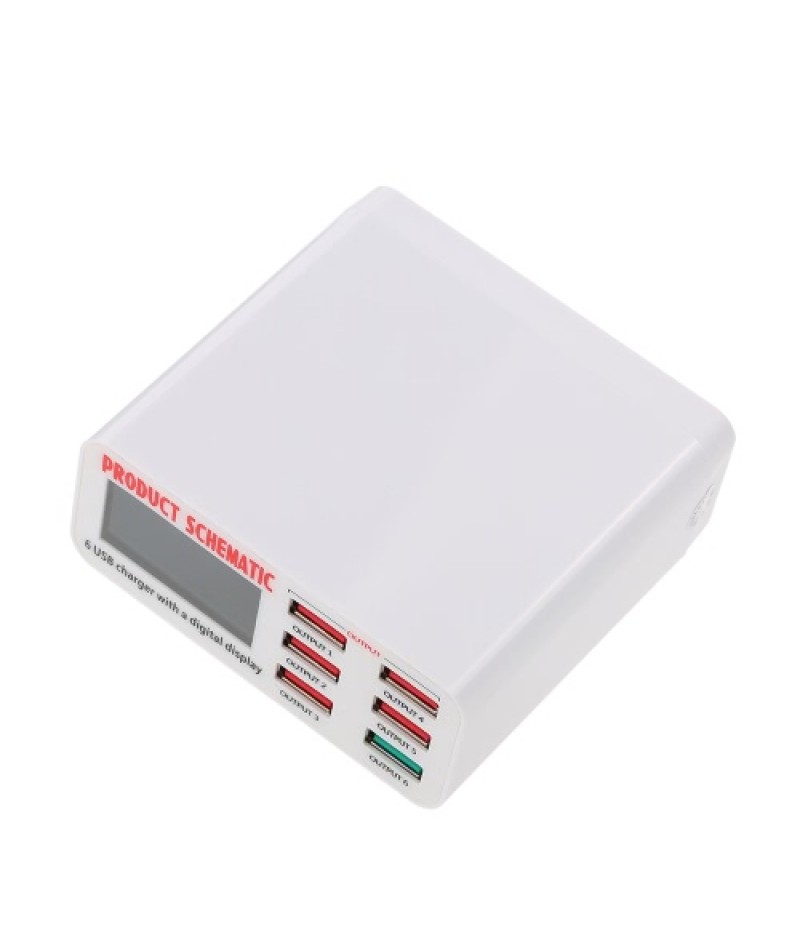 Quick Charge 3.0 6-Port 6A USB Desktop Charger Adapter Hub Multi Port USB Wall Charger Dock Station with LCD Display Intelligent