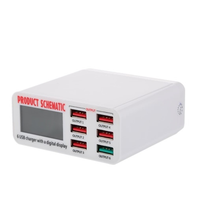 Quick Charge 3.0 6-Port 6A USB Desktop Charger Adapter Hub Multi Port USB Wall Charger Dock Station with LCD Display Intelligent
