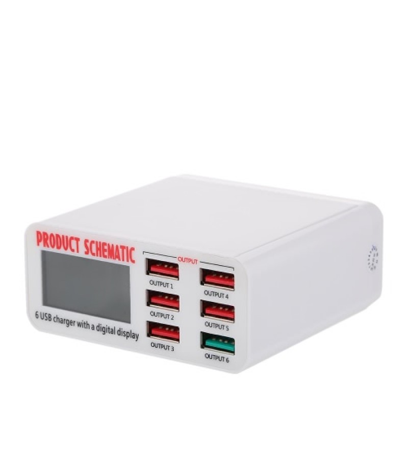 Quick Charge 3.0 6-Port 6A USB Desktop Charger Adapter Hub Multi Port USB Wall Charger Dock Station with LCD Display Intelligent