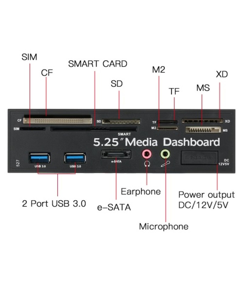 Multi-Function USB 3.0 Hub eSATA Port Internal Card Reader PC Dashboard Media Front Panel Audio for SD MS CF TF M2 MMC Memory Ca