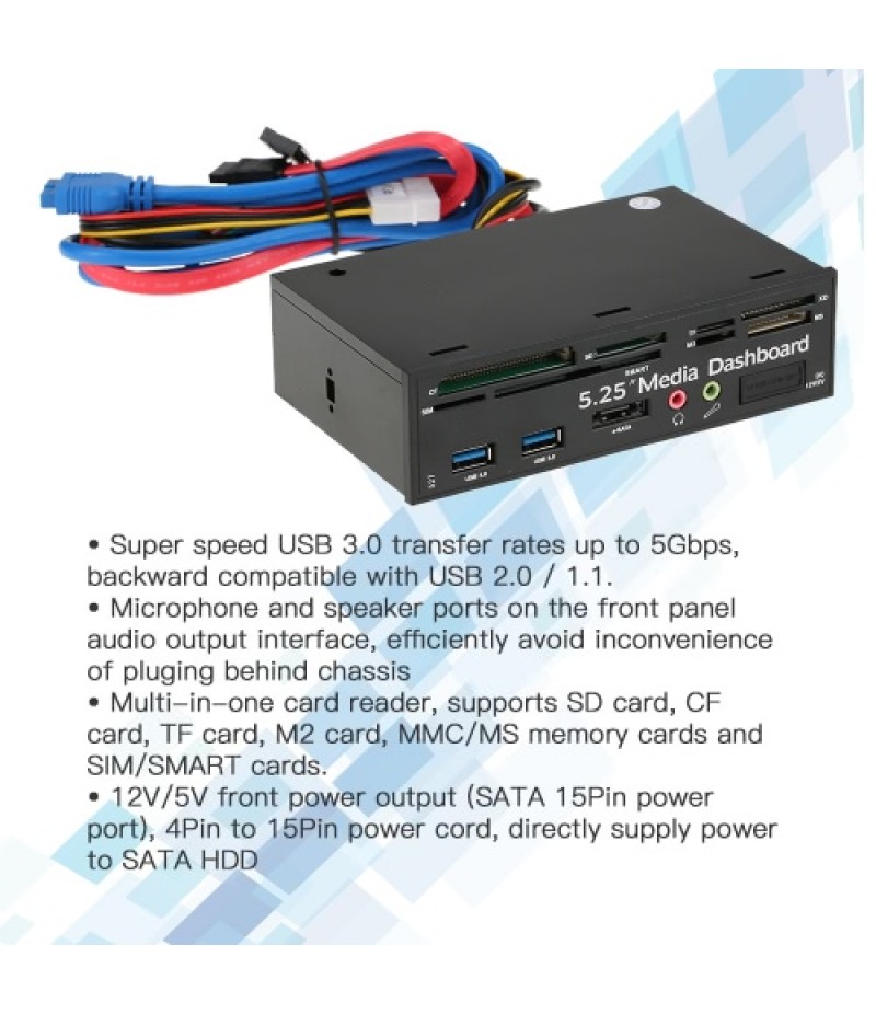 Multi-Function USB 3.0 Hub eSATA Port Internal Card Reader PC Dashboard Media Front Panel Audio for SD MS CF TF M2 MMC Memory Ca