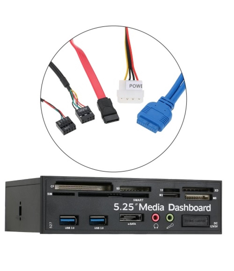 Multi-Function USB 3.0 Hub eSATA Port Internal Card Reader PC Dashboard Media Front Panel Audio for SD MS CF TF M2 MMC Memory Ca
