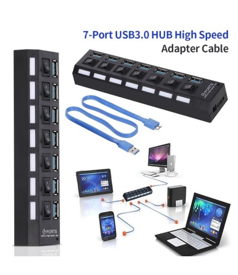 7-Port USB 3.0 HUB USB Splitter 7 Ports Expander with Switch For PC