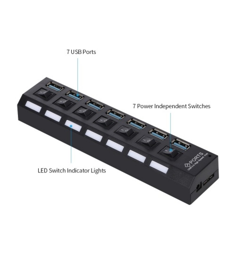7-Port USB 3.0 HUB USB Splitter 7 Ports Expander with Switch For PC