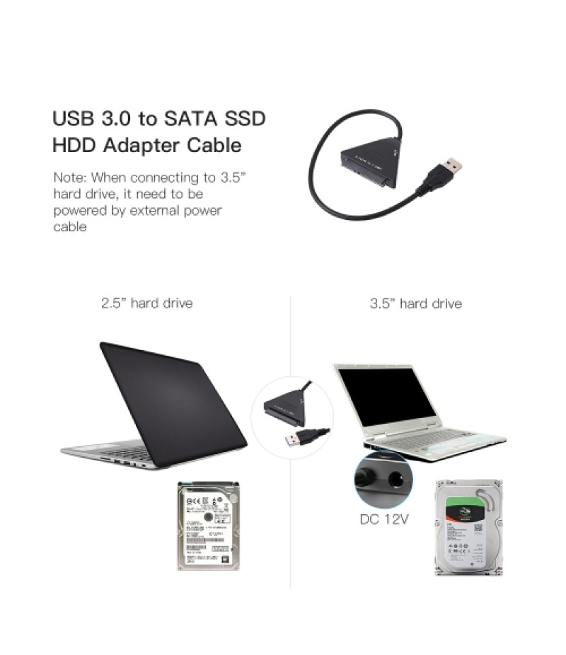 USB 3.0 to External 2.5" 3.5" SATA III HDD SSD Hard Drive Converter Adapter Cable for Mac Win 8 OS