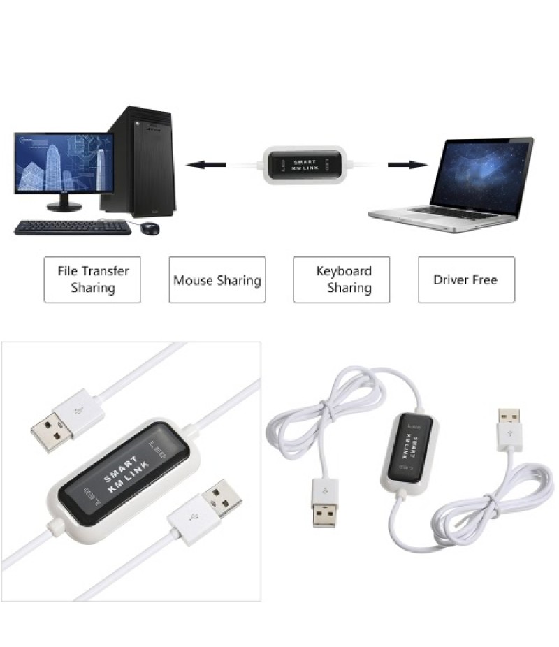 2 Port USB KM Keyboard Mouse Switch File Data Transfer Share Link Cable
