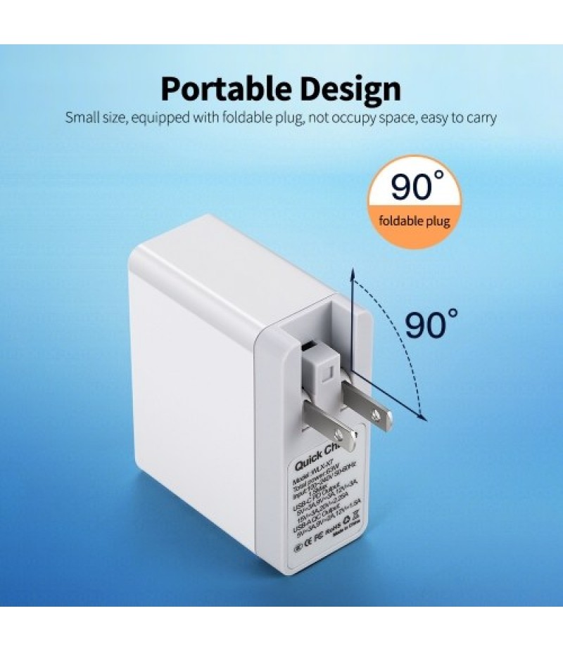 63W PD+QC3.0 Dual-port Fast Charger Portable Type-C+USB Charging Head with Digital Display Screen Wide Compatibility EU Plug