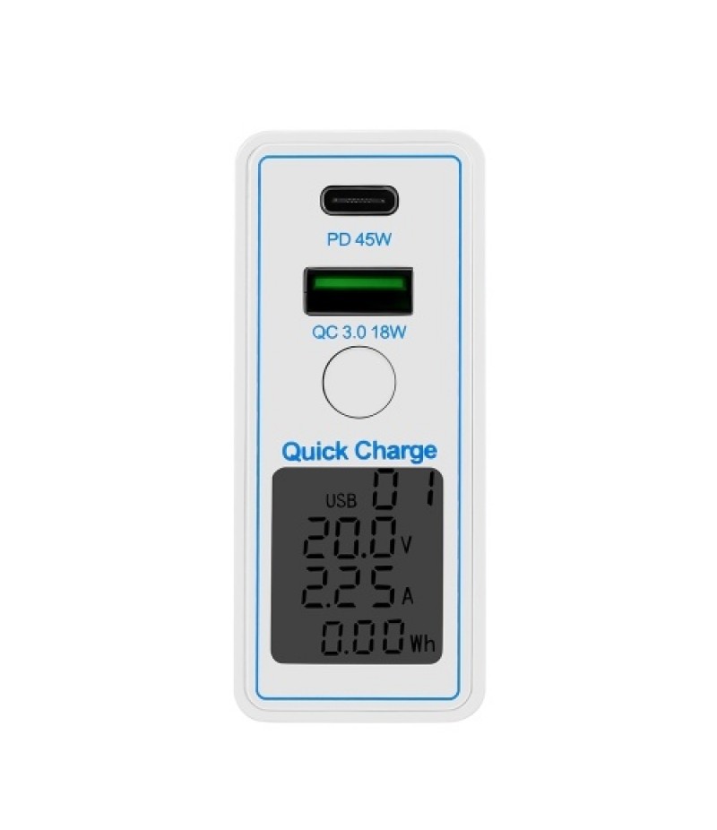 63W PD+QC3.0 Dual-port Fast Charger Portable Type-C+USB Charging Head with Digital Display Screen Wide Compatibility EU Plug