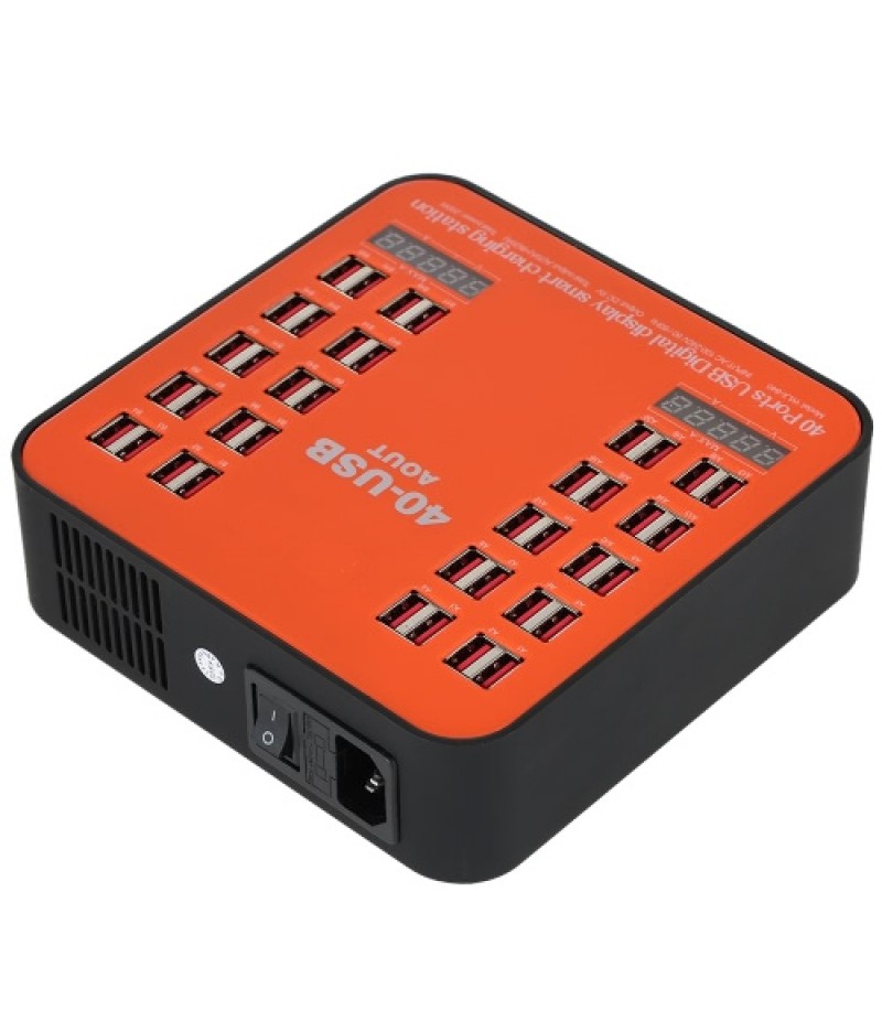 200W 40-Port USB Wall Charger Dual Digital Display Smart Charging Station with Foldable Plug for iPhone 7S/6S/5S/4S, for iPad PD