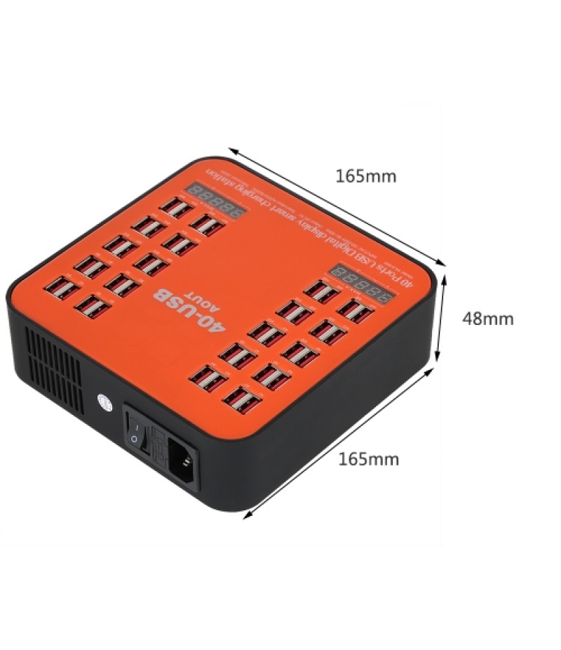 200W 40-Port USB Wall Charger Dual Digital Display Smart Charging Station with Foldable Plug for iPhone 7S/6S/5S/4S, for iPad PD
