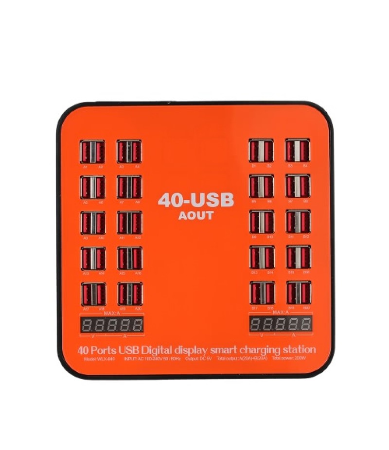 200W 40-Port USB Wall Charger Dual Digital Display Smart Charging Station with Foldable Plug for iPhone 7S/6S/5S/4S, for iPad PD