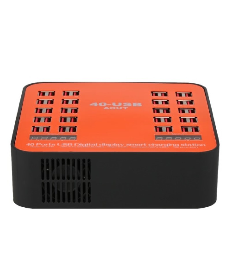 200W 40-Port USB Wall Charger Dual Digital Display Smart Charging Station with Foldable Plug for iPhone 7S/6S/5S/4S, for iPad PD