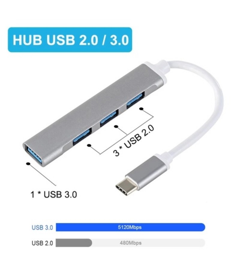 C809 Type C USB Hub 4-Port USB 3.0 Data Hub Adapter Portable USB 3.0 Hub Extension Cable Splitter 4 Ports High Speed Cable Split