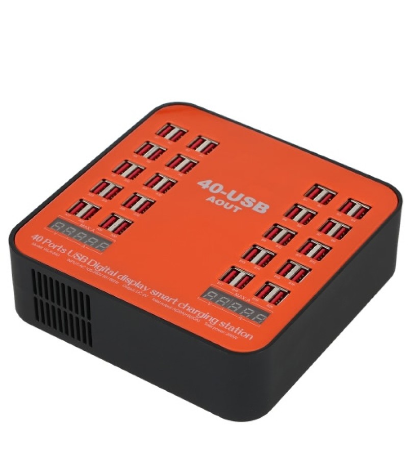200W 40-Port USB Wall Charger Dual Digital Display Smart Charging Station with Foldable Plug for iPhone 7S/6S/5S/4S, for iPad PD