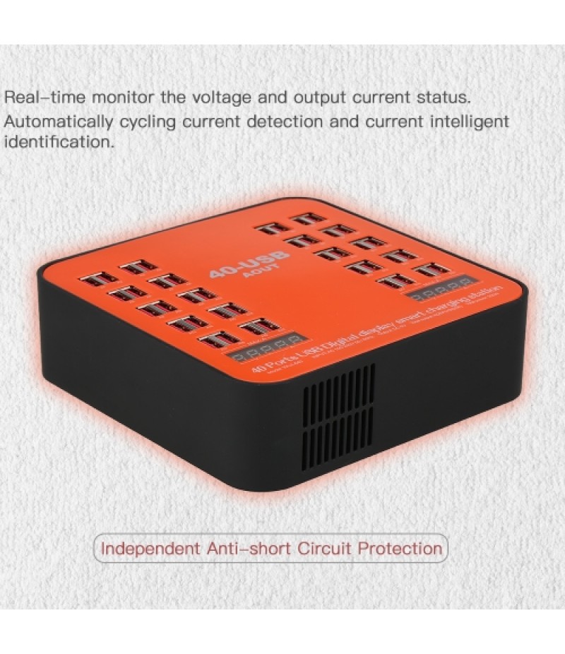 200W 40-Port USB Wall Charger Dual Digital Display Smart Charging Station with Foldable Plug for iPhone 7S/6S/5S/4S, for iPad PD