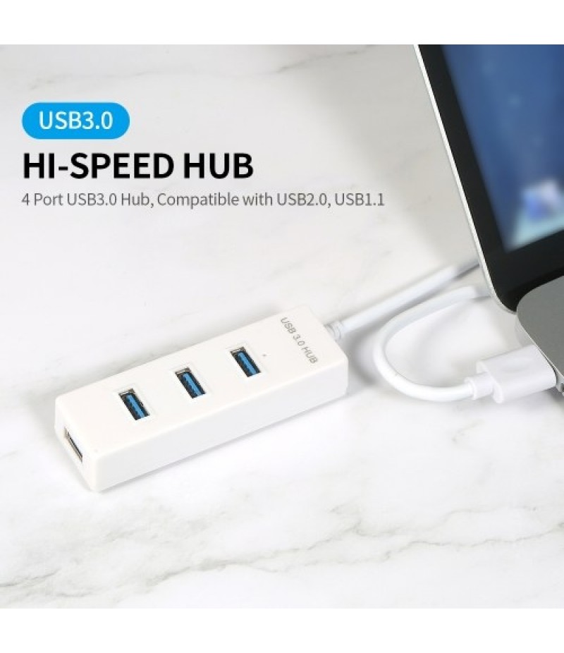 USB3.0 Hi-speed Hub 4 Port USB3.0 Hub with Micro USB Power Supply Simultaneous Use 5Gbps Transmission Large Files Small &amp; Li