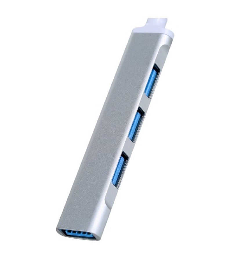 Mini Portable Type-C to USB Adapter 4-in-1 Hub with USB2.0/USB3.0 Ports Type-C Male to USB Female OTG Adapter, Silver