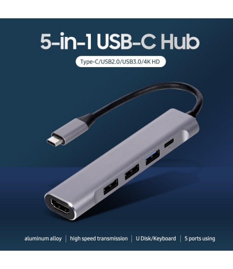 5-in-1 USB-C Hub USB3.0 USB2.0 Type-C to 4K HD Converter PD Quick Charge /Data Transfer USB Hub