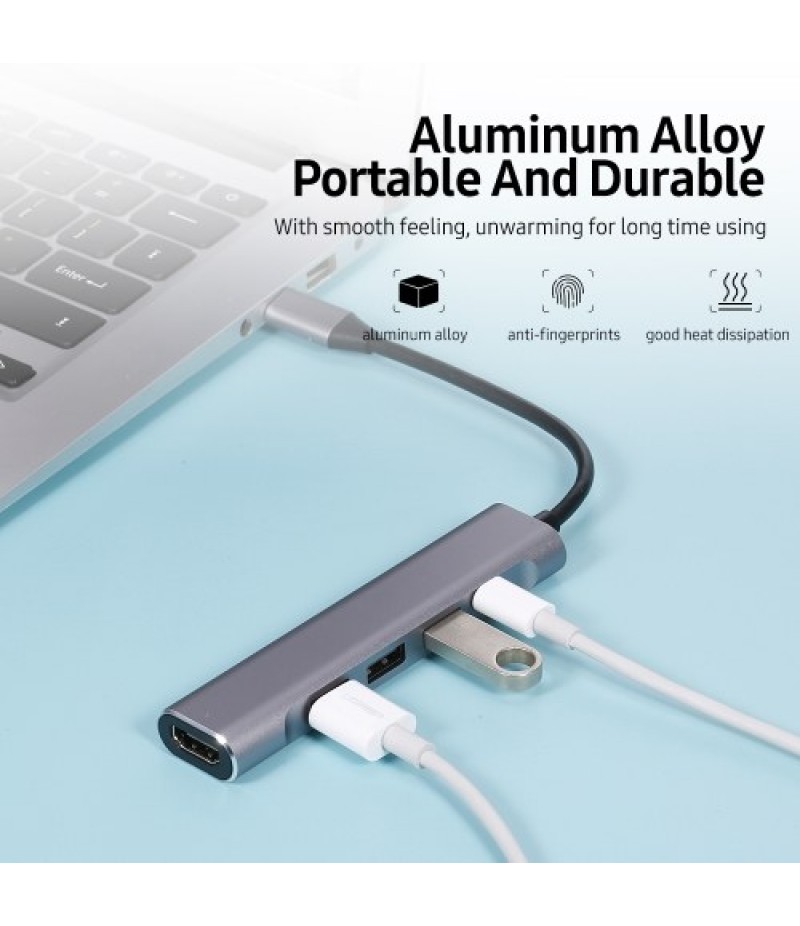 5-in-1 USB-C Hub USB3.0 USB2.0 Type-C to 4K HD Converter PD Quick Charge /Data Transfer USB Hub