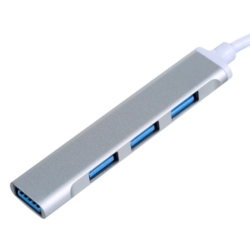 Mini Portable Type-C to USB Adapter 4-in-1 Hub with USB2.0/USB3.0 Ports Type-C Male to USB Female OTG Adapter, Silver