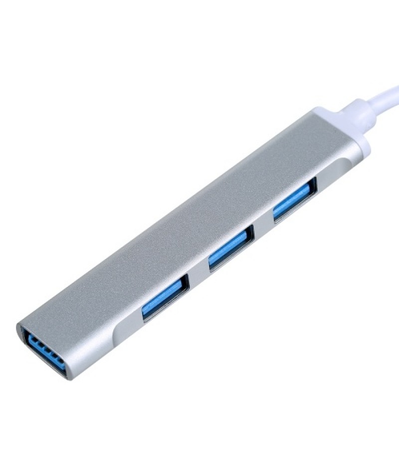Mini Portable Type-C to USB Adapter 4-in-1 Hub with USB2.0/USB3.0 Ports Type-C Male to USB Female OTG Adapter, Silver