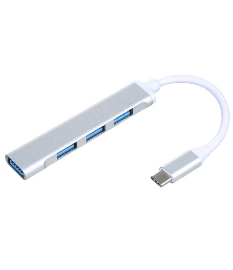 Mini Portable Type-C to USB Adapter 4-in-1 Hub with USB2.0/USB3.0 Ports Type-C Male to USB Female OTG Adapter, Silver