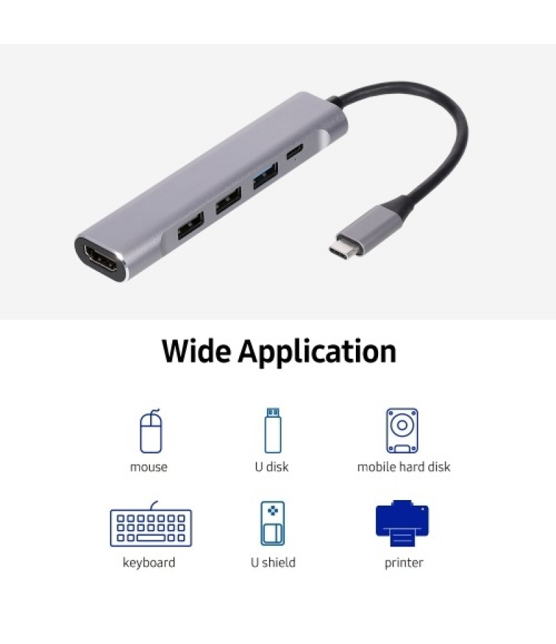 5-in-1 USB-C Hub USB3.0 USB2.0 Type-C to 4K HD Converter PD Quick Charge /Data Transfer USB Hub