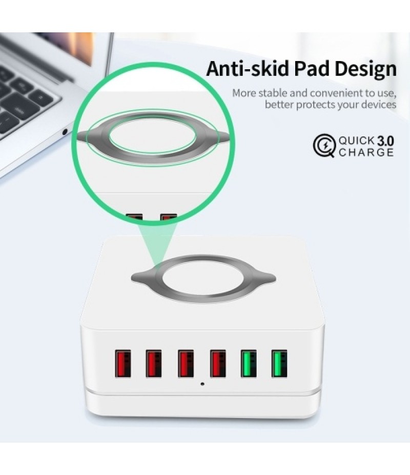 6-port USB Charger USB QC3.0 Quick Charger Wireless Charging Station for Mobile Phone Tablet US Plug