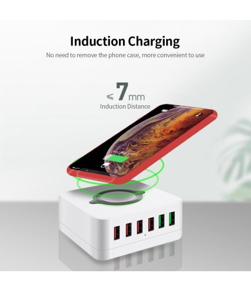 6-port USB Charger USB QC3.0 Quick Charger Wireless Charging Station for Mobile Phone Tablet US Plug