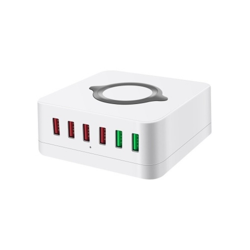 6-port USB Charger USB QC3.0 Quick Charger Wireless Charging Station for Mobile Phone Tablet US Plug