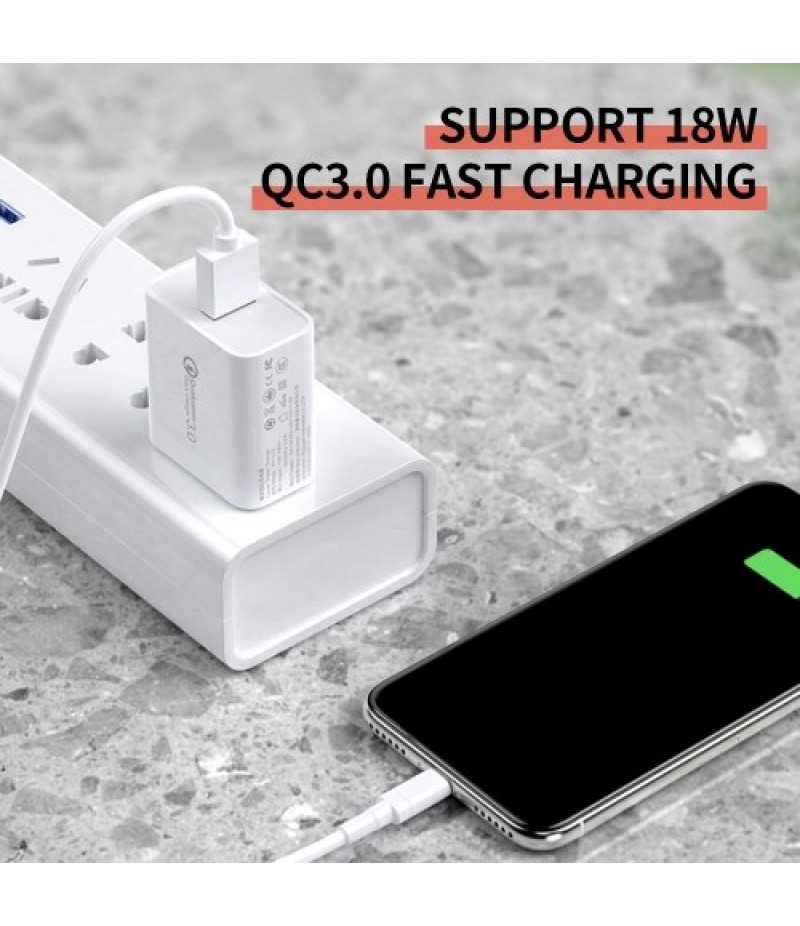 18W QC3.0 Fast Charger Portable Power Adapter with Single QC3.0 Port Multi-protection Wide Compatibility White EU Plug