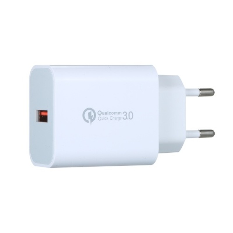 18W QC3.0 Fast Charger  Power Adapter with Single QC3.0 Port Multi-protection Wide Compatibility White EU Plug