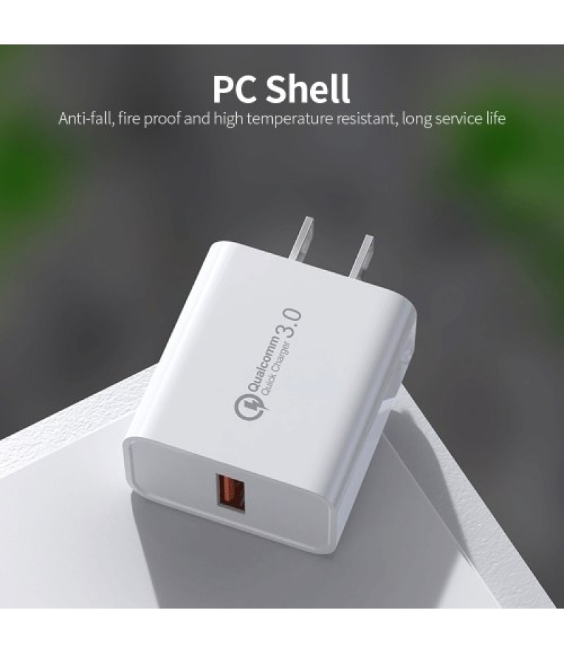 18W QC3.0 Fast Charger Portable Power Adapter with Single QC3.0 Port Multi-protection Wide Compatibility White EU Plug