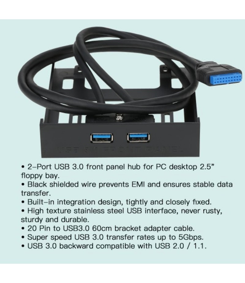 USB 3.0 Front Panel Hub 2 Port Expansion Bay 20 Pin to USB3.0 60cm Bracket Adapter Cable for PC Desktop 2.5" Floppy Bay