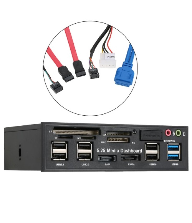 Multi-Function USB 3.0 Hub eSATA SATA Port Internal Card Reader PC Dashboard Media Front Panel Audio for SD MS CF TF M2 MMC Memo