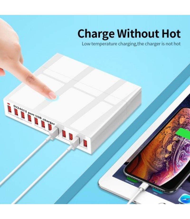X6 12 Port USB Charger 5V24A High-power Quick Charging Intelligent Charger for Mobile Phone/Tablet EU Plug