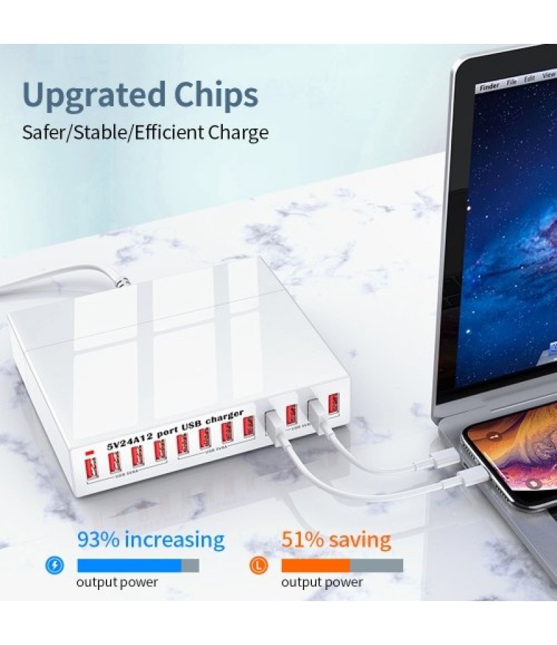 X6 12 Port USB Charger 5V24A High-power Quick Charging Intelligent Charger for Mobile Phone/Tablet EU Plug