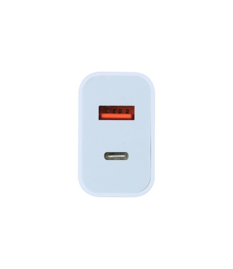 18W Fast Charger Portable Type-C+USB Charging Head with PD+QC3.0 Ports Multi-protection Wide Compatibility EU Plug