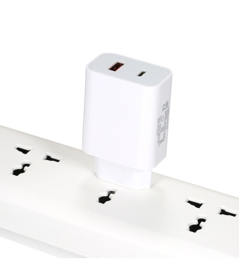 18W Fast Charger Portable Type-C+USB Charging Head with PD+QC3.0 Ports Multi-protection Wide Compatibility EU Plug