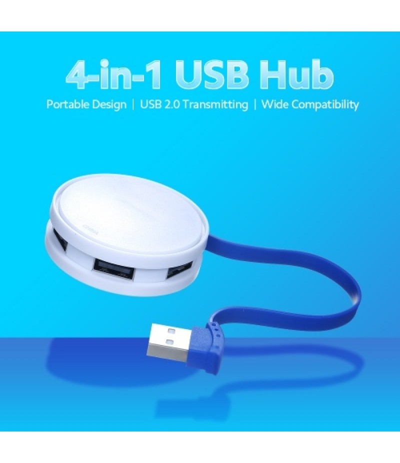 Mini Portable 4-in-1 Hub with 4 USB 2.0 Ports USB Male to 4 USB Female Adapter for Laptop Desktop USB Extension Converter, White