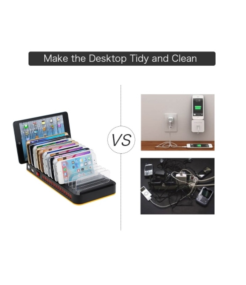 80W 15-Port Adjustable Dividers USB Charger Smart Charging Station Dock Multi Device Desktop Organizer Hub Stand with Intelligen